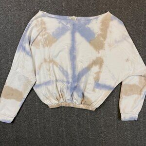 Style Rack Tie-Dye Elastic Hem Sweatshirt Womens Small Beige Blue 100%‎ Cotton